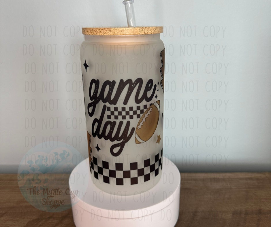 16 oz Glass Mason Cup "Game Day Glass Cup | Iced Coffee Cup by Coastal Designs SC