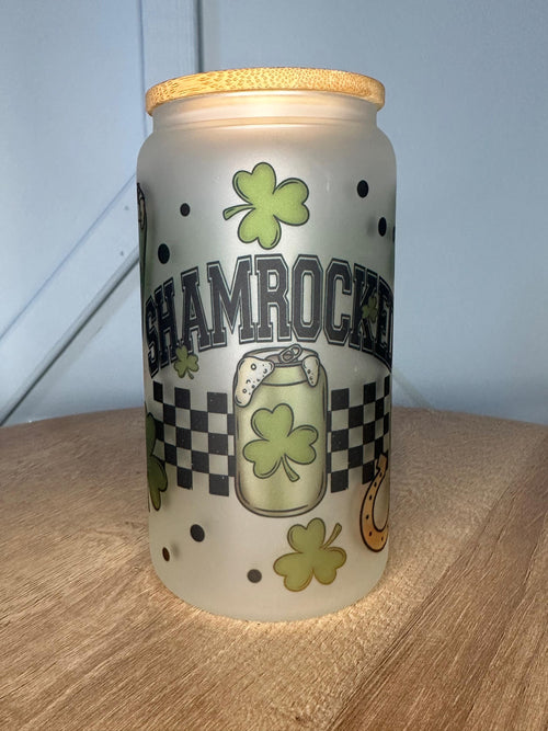 16 oz Glass Mason Cup Shamrocked Glass Cup | Iced Coffee Cup by Coastal Designs SC
