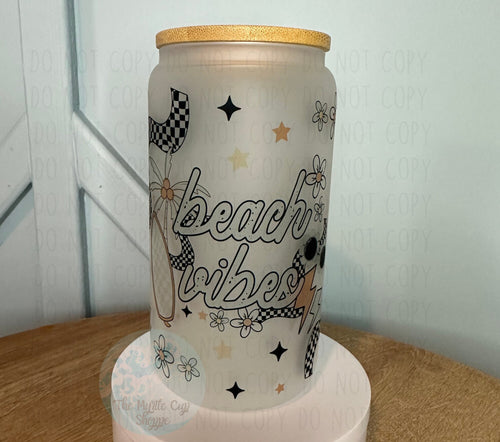Beach Vibes 16 oz Frosted Glass Glass Cup | Iced Coffee Cup by Coastal Designs SC