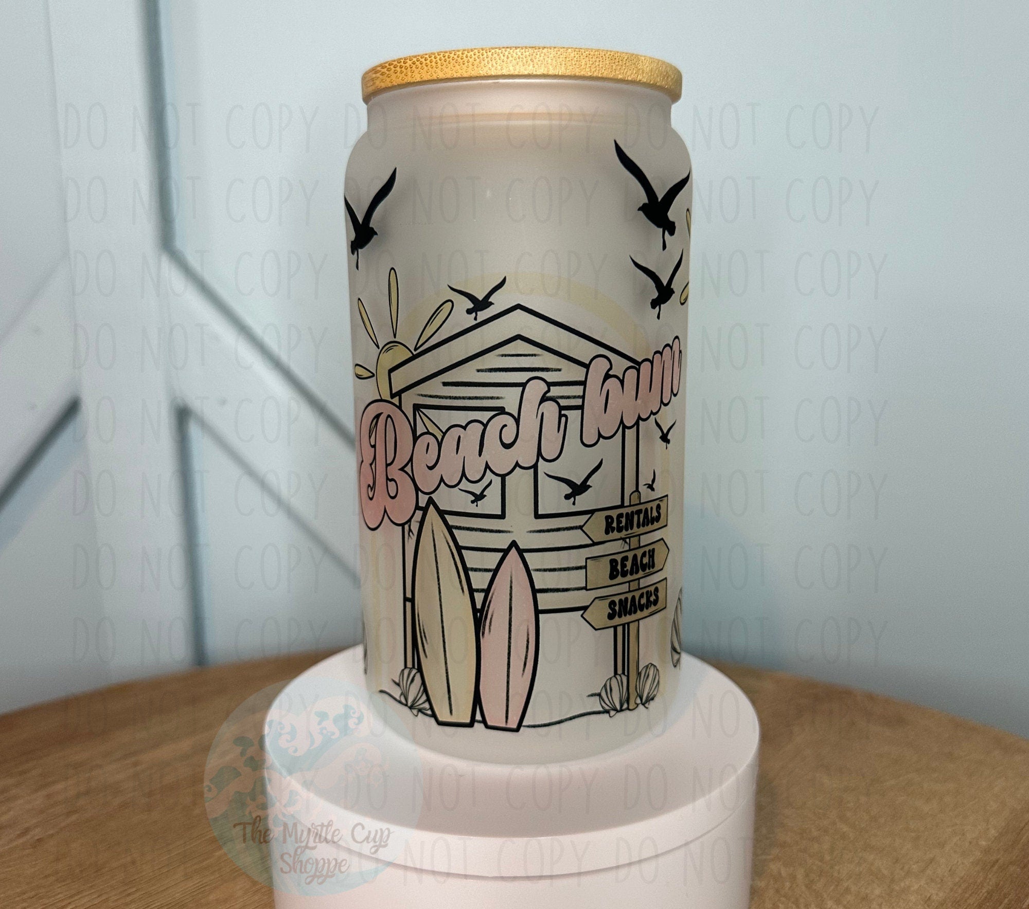 Beach Bum 16 oz Glass Mason Cup Glass Cup | Iced Coffee Cup by Coastal Designs SC