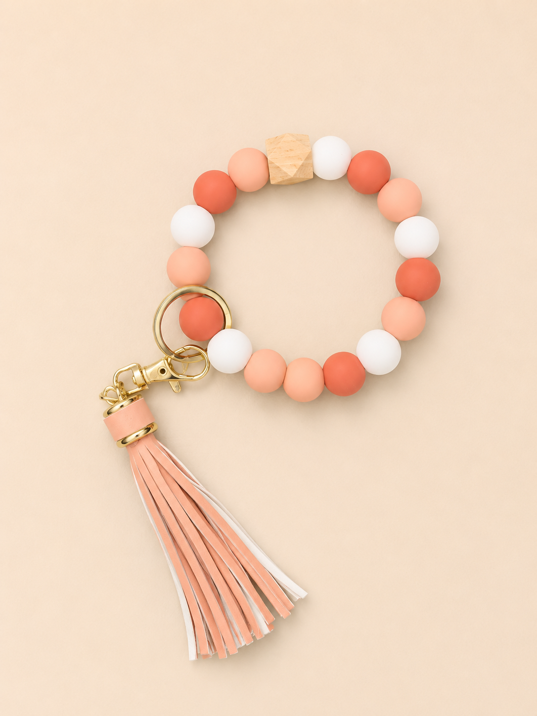 Silicone Beaded Wristlet Keychain with Tassel | Handmade Wristlet Key Ring