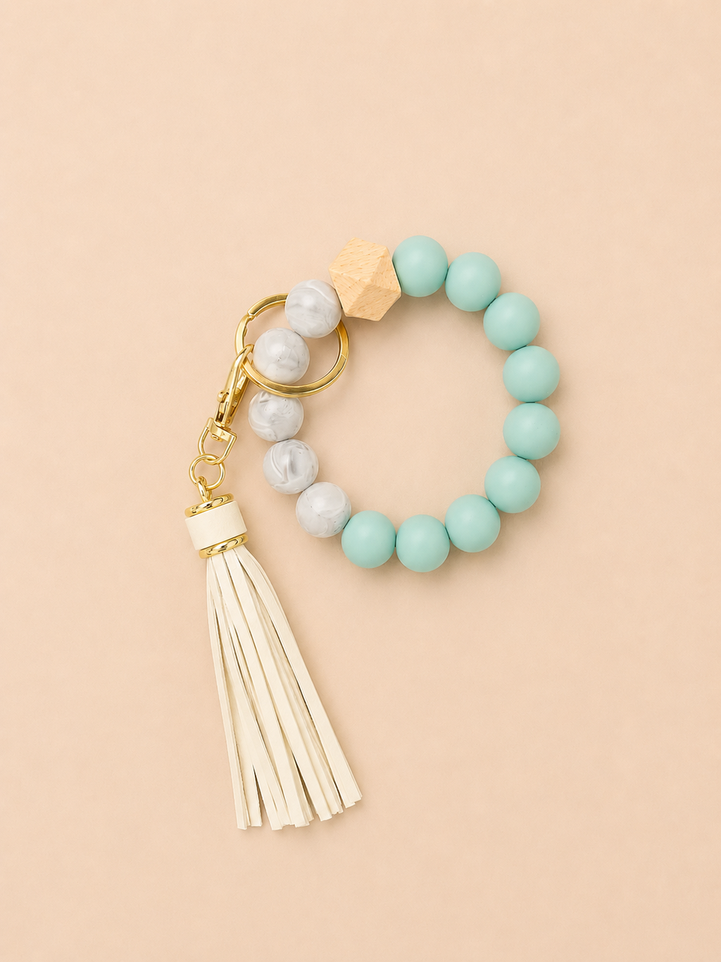 Silicone Beaded Wristlet Keychain with Tassel | Handmade Wristlet Key Ring