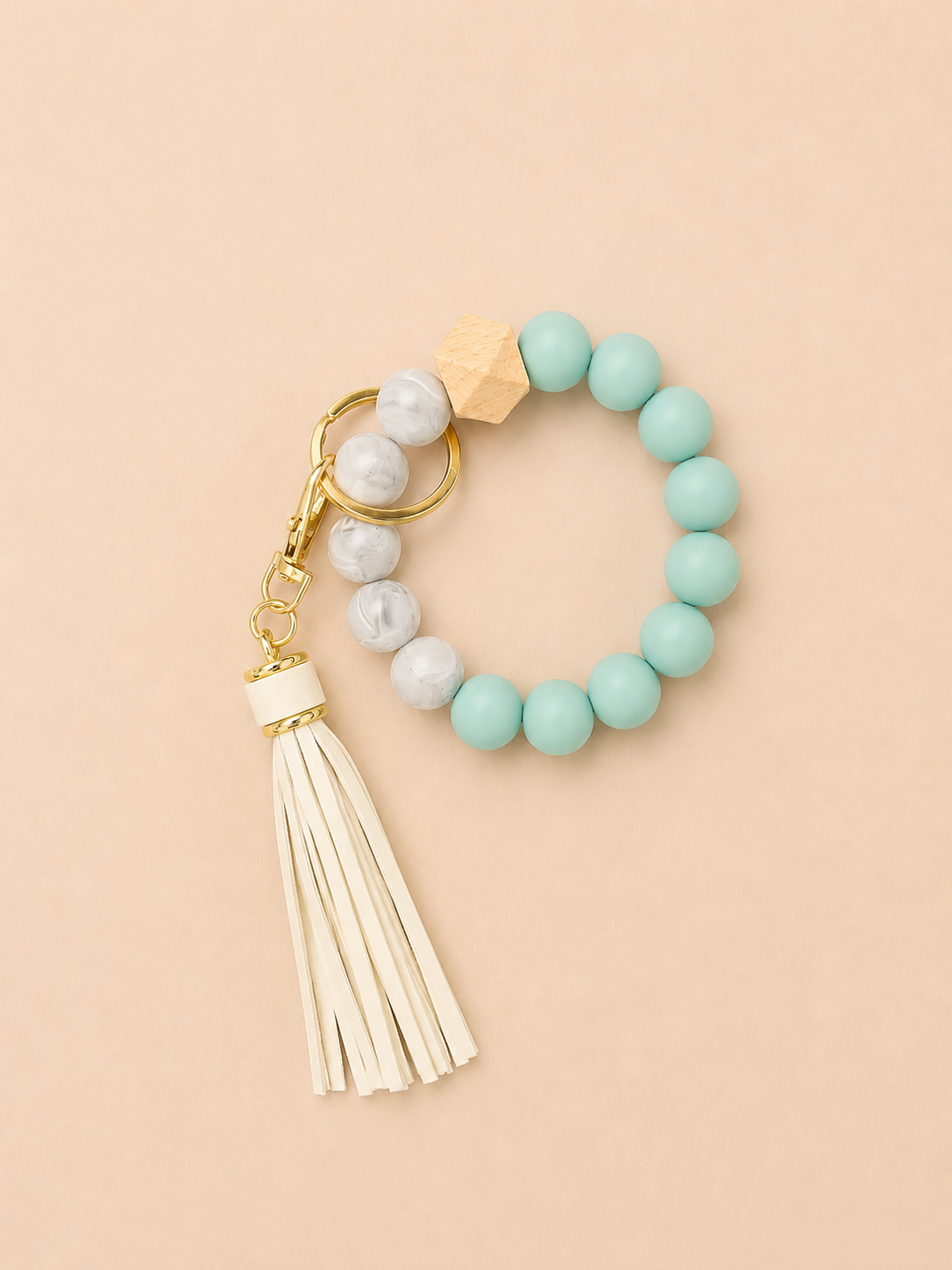 Silicone Beaded Wristlet Keychain with Tassel | Handmade Wristlet Key Ring
