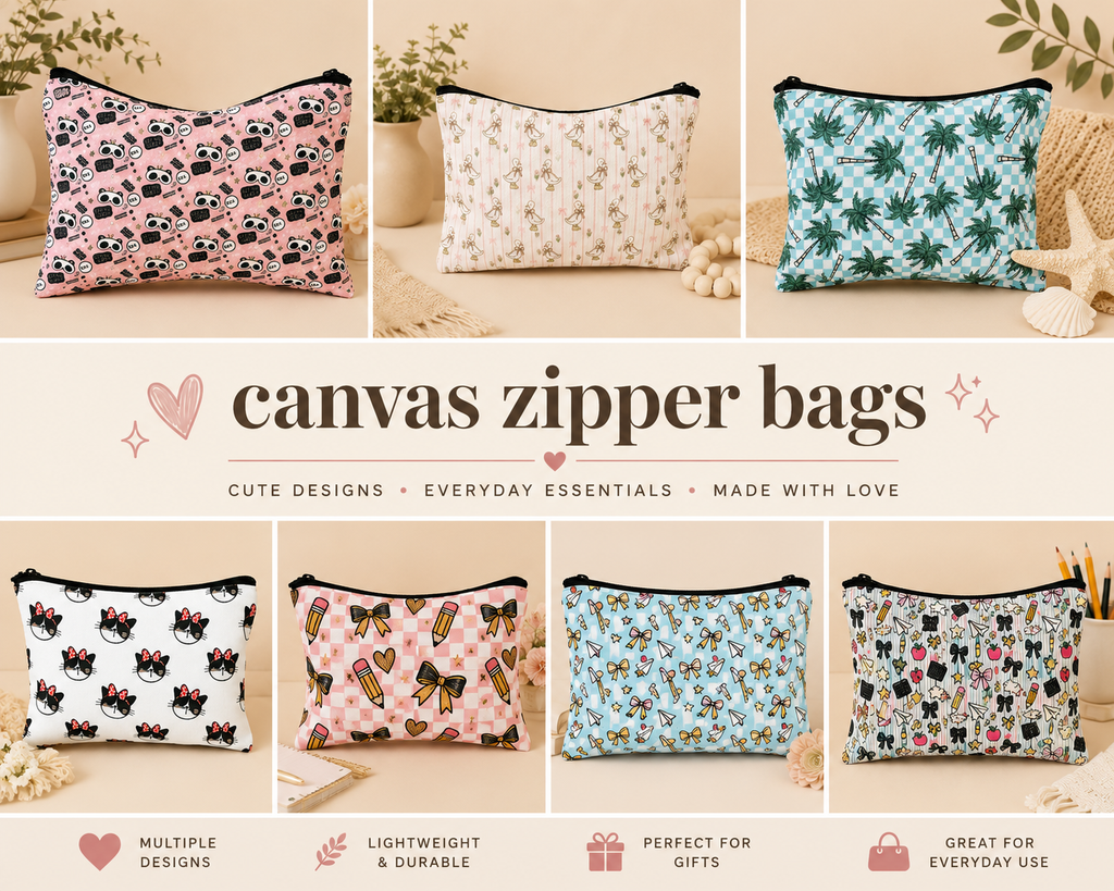 Canvas Zipper Pouch |  Makeup Bag | Pencil Pouch | Cosmetic Travel Bag Toiletry Organizer