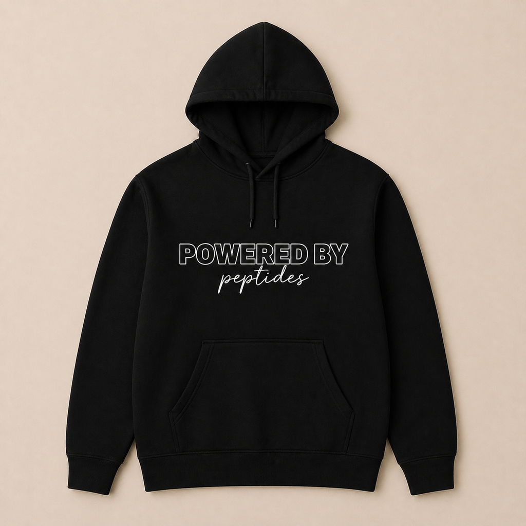 Unisex Powered by Peptides Hoodie | Handmade Gift by Coastal Designs SC