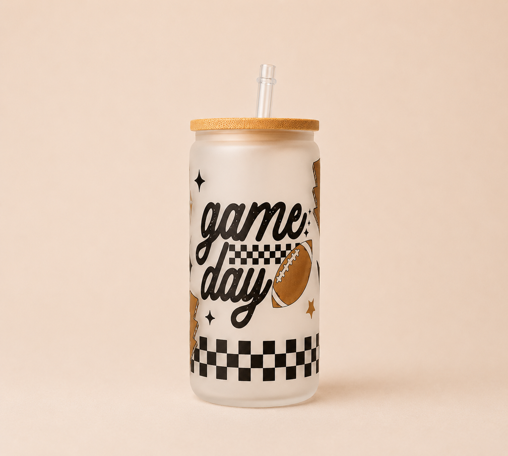 Game Day 16 oz Glass Mason Cup — Iced Coffee Cup