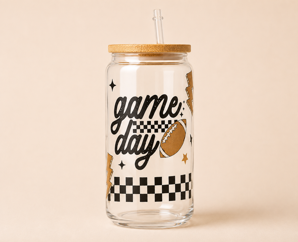Game Day 16 oz Glass Mason Cup — Iced Coffee Cup