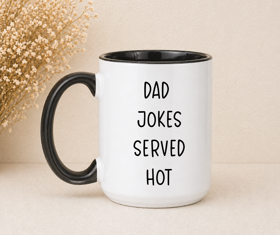 Dad Jokes (Black or White Handle) Coffee Mug | Funny Gift Mug by Coastal Designs SC