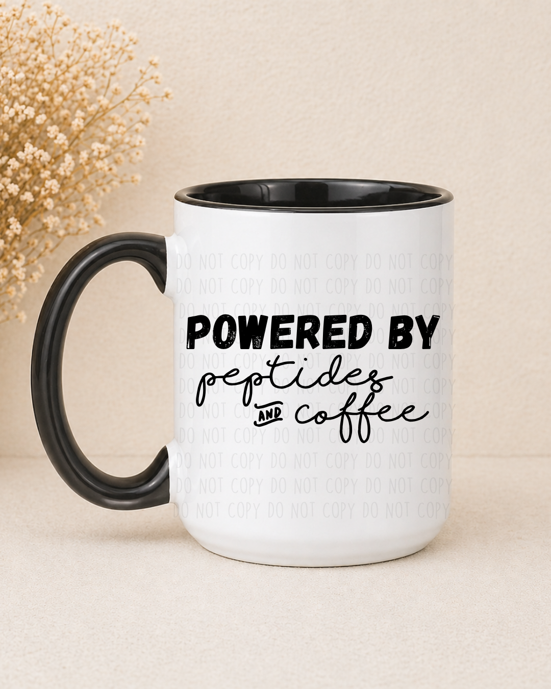 Powered By Peptides & Coffee (Black or White Handle) Coffee Mug | Funny Ceramic Mug | Gift