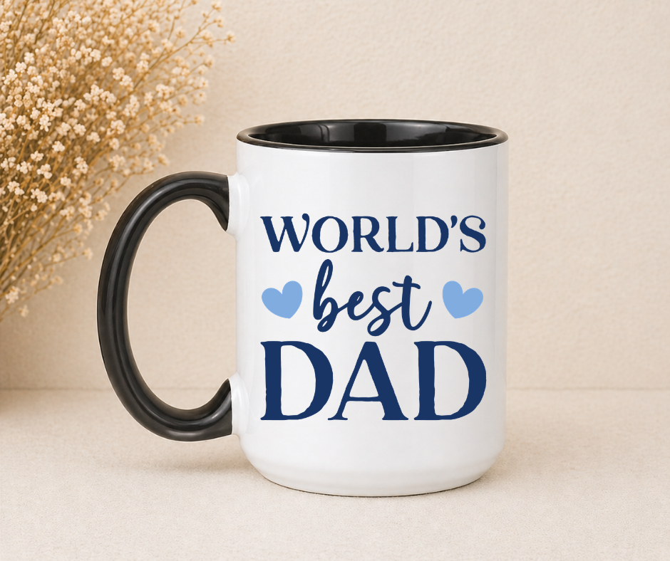 Worlds Best Dad (Black or White Handle) Coffee Mug | Funny Gift Mug by Coastal Designs SC