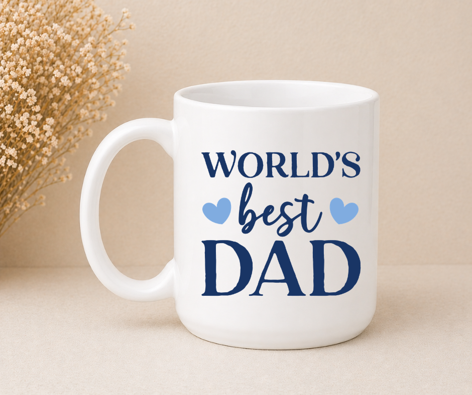 Worlds Best Dad (Black or White Handle) Coffee Mug | Funny Gift Mug by Coastal Designs SC