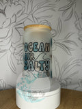Ocean Air 16 oz Glass Mason Cup Tumbler | Insulated Travel Cup by Coastal Designs SC