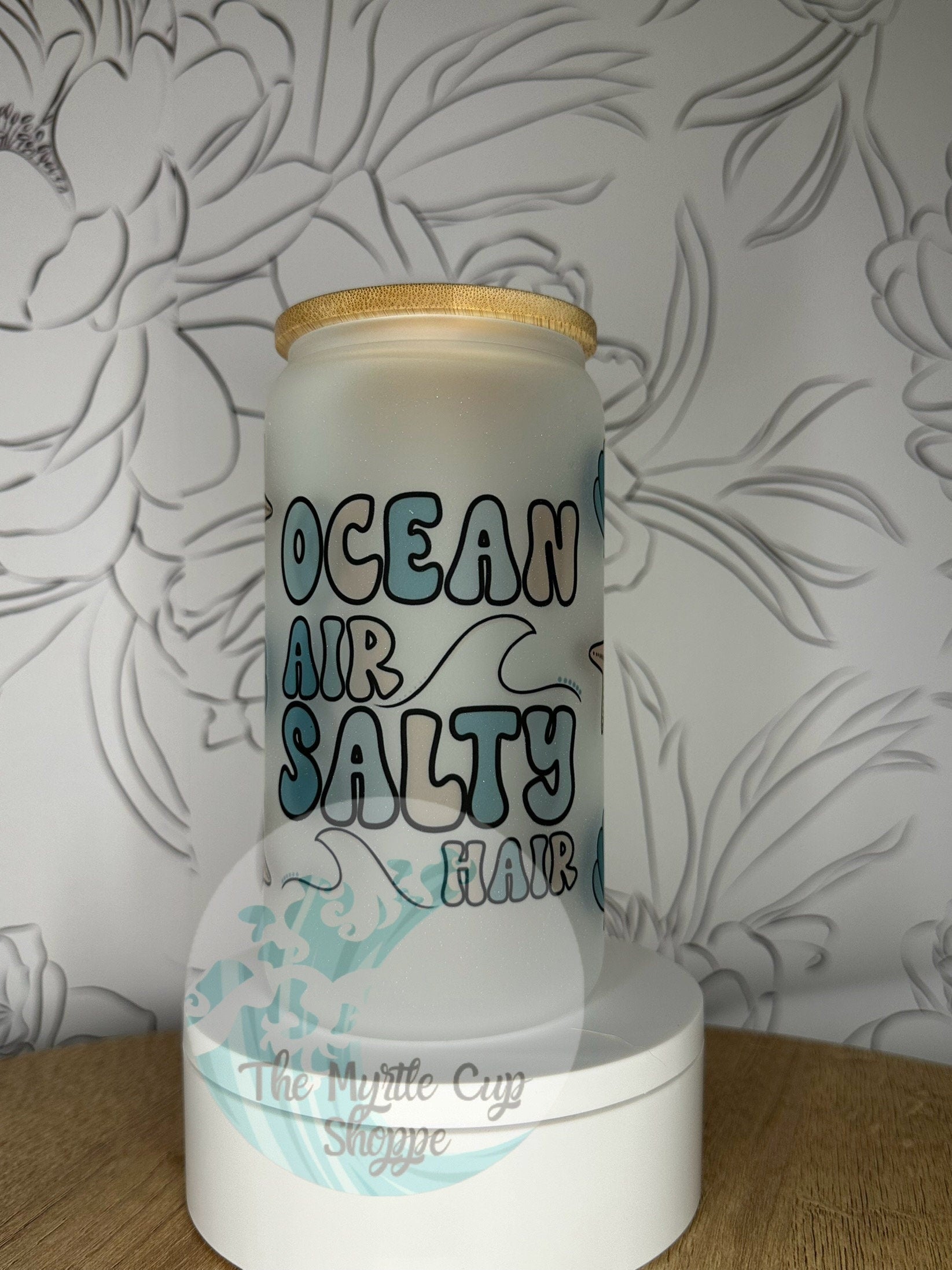 Ocean Air 16 oz Glass Mason Cup Tumbler | Insulated Travel Cup by Coastal Designs SC