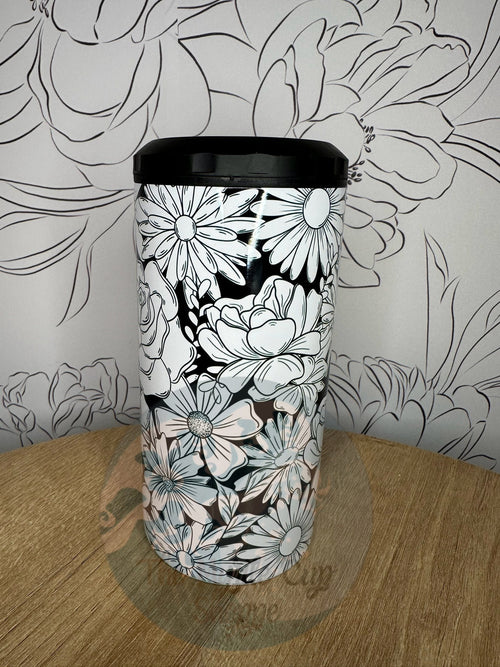 4 in 1 Can Cooler - Monochrome Floral Tumbler | Insulated Travel Cup by Coastal Designs SC